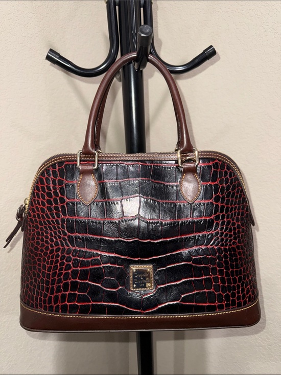 Dooney & Bourke Handbags - Dooney & Bourke Black and Red Croc-Embossed Dome Satchel